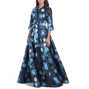 RENE BY RENE RUIZ Blue/Navy Long Sleeve Floral Jacquard Gown